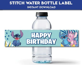 Water bottle label Stitch | Party Decor birthday party Favors lilo | Stitch & Angel Decorations table food label | instant download