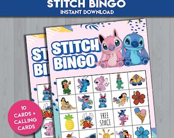 Stitch Bingospel ROZE | gezelschapsspel | Lilo Afdrukbare verjaardagsbingo | Kids Verjaardagsfeestje Activiteit Stitch and Angel BINGO | Direct downloaden