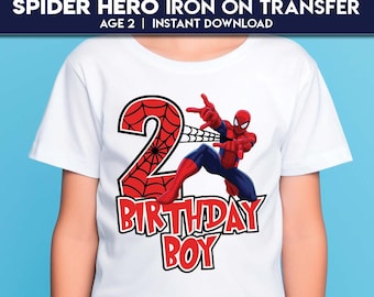 Spider man Hero 2nd Birthday Iron On Transfer | Superhero Shirt for Boys | Web Slinger Comic Style Spiderman Cake Topper | Instant Download