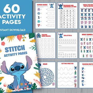 Stitch activity pages | Preschool Activity Set Bundle | Lilo Printable school Activities for kids | Coloring maze Education Instant Download