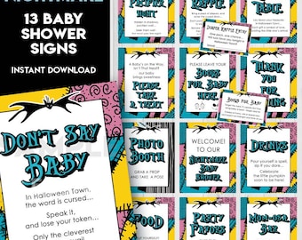 Pacchetto di cartelli da tavolo per baby shower di Natale e Halloween da incubo / Poster di benvenuto, decorazioni da tavolo / Poster stampabili NBC NO2 / download immediato