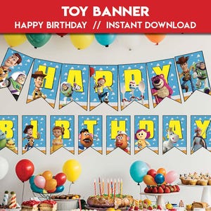 TOY banner | Toy Story Kids Party Decor | Woody Buzz Toy Bunting happy birthday party Favors | Decorations party flag | instant download