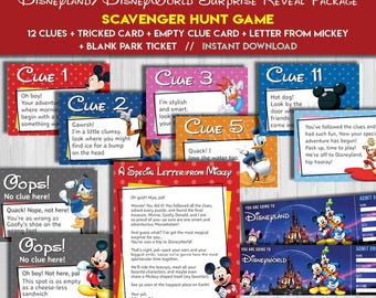 Magical Theme Park Trip Reveal Tricky Scavenger Hunt Clues Riddles game | Park Ticket Mickey birthday Treasure Hunt | Instant Download