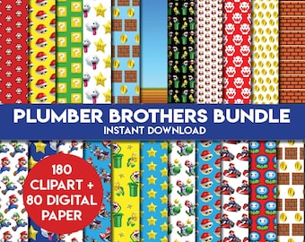 Klempner Brothers Digitales Papier Clipart Paket | Mario Papers Scrapbook Muster Hintergründe |  Texturen Papier | sofort download