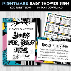 Paquete de carteles de pesadilla para baby shower de Halloween y Navidad / Libros para bebé / Pósters imprimibles de esqueletos NBC / Descarga instantánea