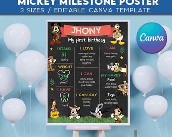 Mickey Mouse Safari Jungle Milestone Board poster EDITABLE TEXT | Clubhouse 1st Birthday Wild One | Instant Download