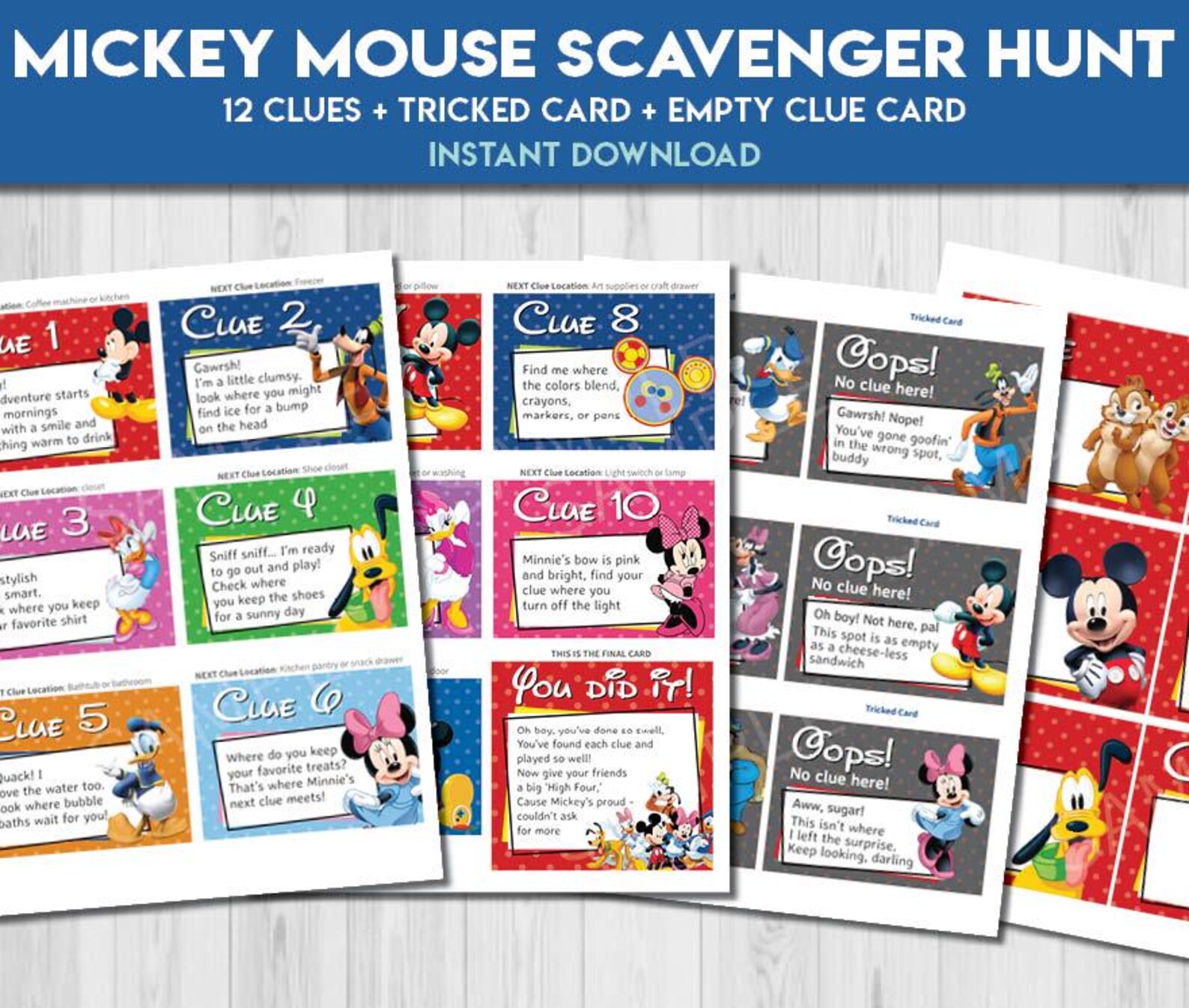Mickey Mouse Tricky Scavenger Hunt Clues Riddles Game | Minnie ...