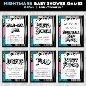 Paquete de carteles para mesa de baby shower de pesadilla, Halloween, Navidad, póster de bienvenida, decoración de mesa, carteles imprimibles NBC, descarga instantánea
