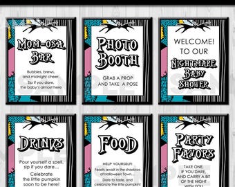 Pacchetto di cartelli da tavolo per baby shower di Natale e Halloween da incubo / Poster di benvenuto, decorazioni da tavolo / POSTER stampabili NBC / download immediato