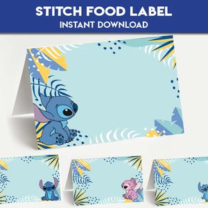 Food label tent Stitch | Party Decor birthday party Favors lilo | Stitch & Angel Decorations table decoration food label | instant download