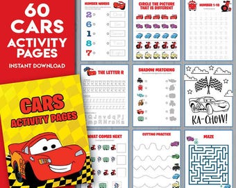 Páginas de actividades de Cars / Actividad preescolar / Actividades escolares imprimibles de Rayo McQueen para niños / Laberinto para colorear Descarga instantánea educativa