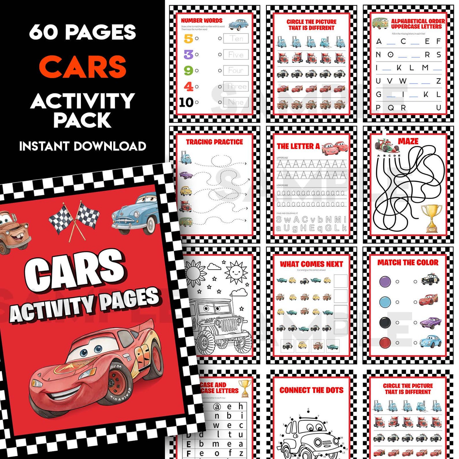 Cars Activity Pages | Preschool Activity | Lightning Mcqueen Printable ...