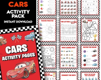 Cars activity pages | Preschool Activity | Lightning McQueen Printable school Activities for kids | Coloring maze Education Instant Download