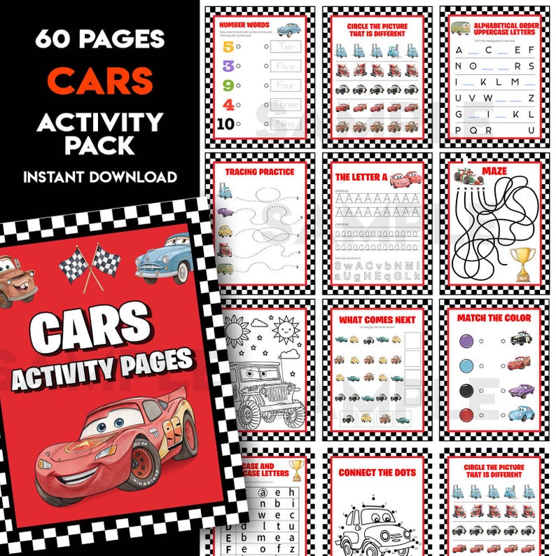 Cars Activity Pages | Preschool Activity | Lightning Mcqueen Printable ...