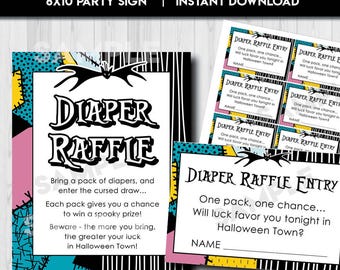 Nightmare Halloween Christmas Baby Shower Signs | Diaper raffle sign | Skeleton Printable POSTERS NBC | instant download