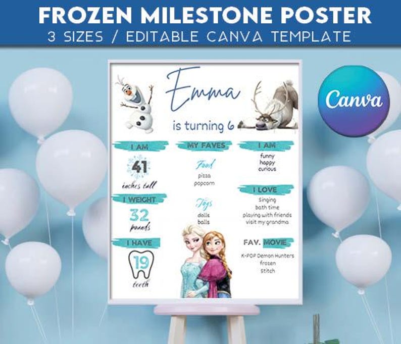 Frost Milestone Board-affisch REDIGERBAR TEXT | Elsa Winter Wonderland-födelsedagsfestskylt | Direkt nedladdning bild 2