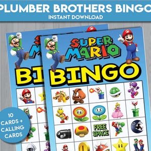 Super Plumber Brothers bingo | Mario game party birthday bingo | luigi  bingo game | instant download