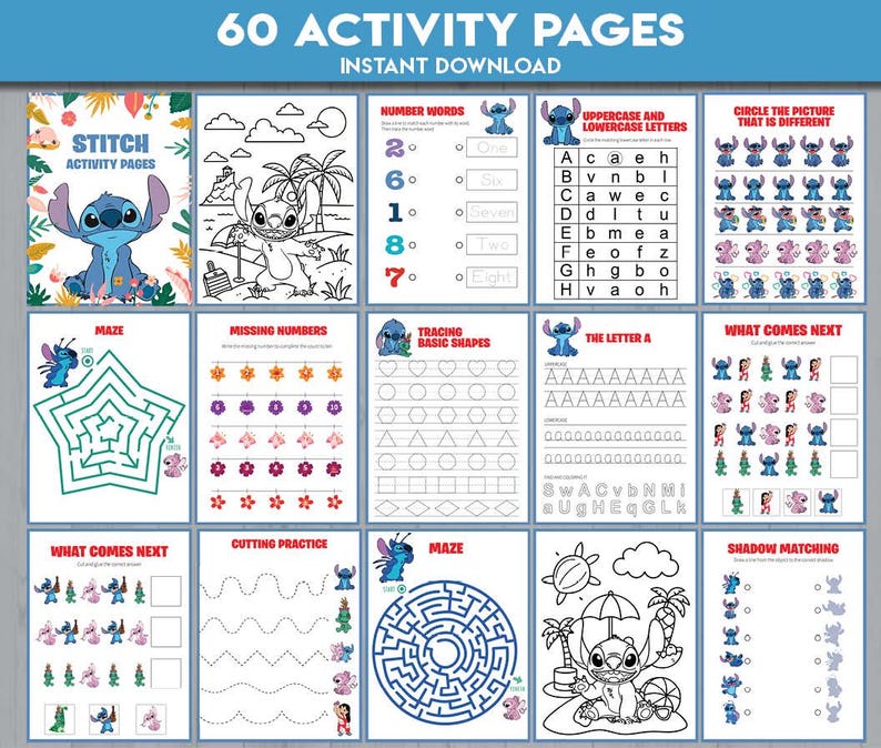 Stitch Activity Pages | Preschool Activity Set Bundle | Lilo Printable ...
