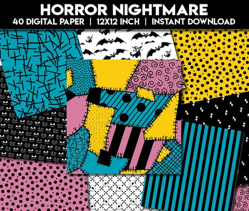 Nightmare Halloween Christmas Digital Paper Bundle | Papers Scrapbook ...