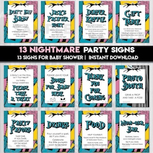 Paquete de letreros para mesa de baby shower de pesadilla, Halloween, Navidad, póster de bienvenida, decoración de mesa, carteles imprimibles NBC NO2, descarga instantánea
