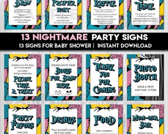 Pacchetto di cartelli da tavolo per baby shower di Natale e Halloween da incubo / Poster di benvenuto, decorazioni da tavolo / Poster stampabili NBC NO2 / download immediato