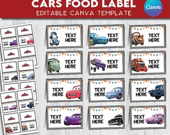 EDITABLE TEXT Cars food label tent | Lightning McQueen Printable birthday Party favors Race Cars decor | Instant Download