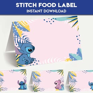 Food label tent Stitch | Party Decor birthday party Favors lilo | Stitch & Angel Decorations table decoration food label | instant download