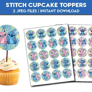 Cupcake toppers Stitch | Party Decor birthday party Favors lilo | Stitch & Angel Decorations table decoration food label | instant download