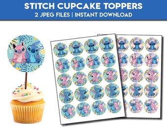 Cupcake toppers Stitch | Party Decor birthday party Favors lilo | Stitch & Angel Decorations table decoration food label | instant download
