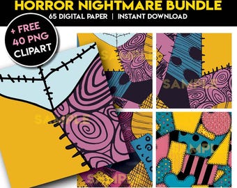 Nightmare Halloween Christmas Digital Paper Bundle | Papers Scrapbook NBC pattern Backgrounds |  Halloween Textures Paper | instant download