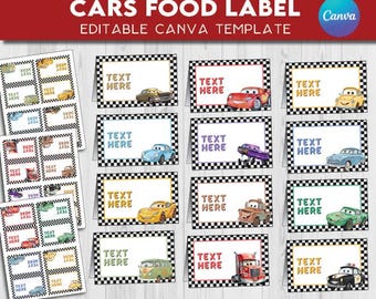 EDITABLE TEXT Cars food label tent | Lightning McQueen Printable birthday Party favors Race Cars decor | Instant Download