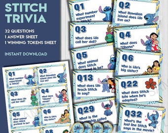 Stitch-Quiz-Spiel blau | Gesellschaftsspiel | Lilo Printable Geburtstagsfragen | Lilo Kinder Geburtstagsparty Aktivität Quiz | Sofort Download