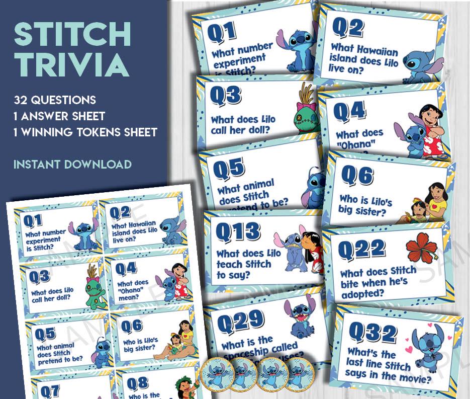 Stitch Trivia Game Blue | Party Game | Lilo Printable Birthday ...