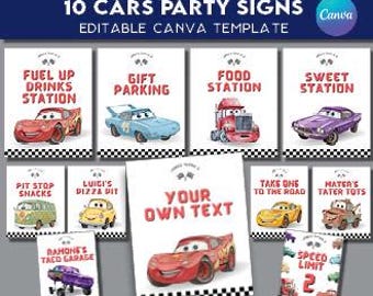EDITABLE TEXT Cars party signs, food and activity | Lightning McQueen Printable birthday poster Table Sign Racing Party | Instant Download