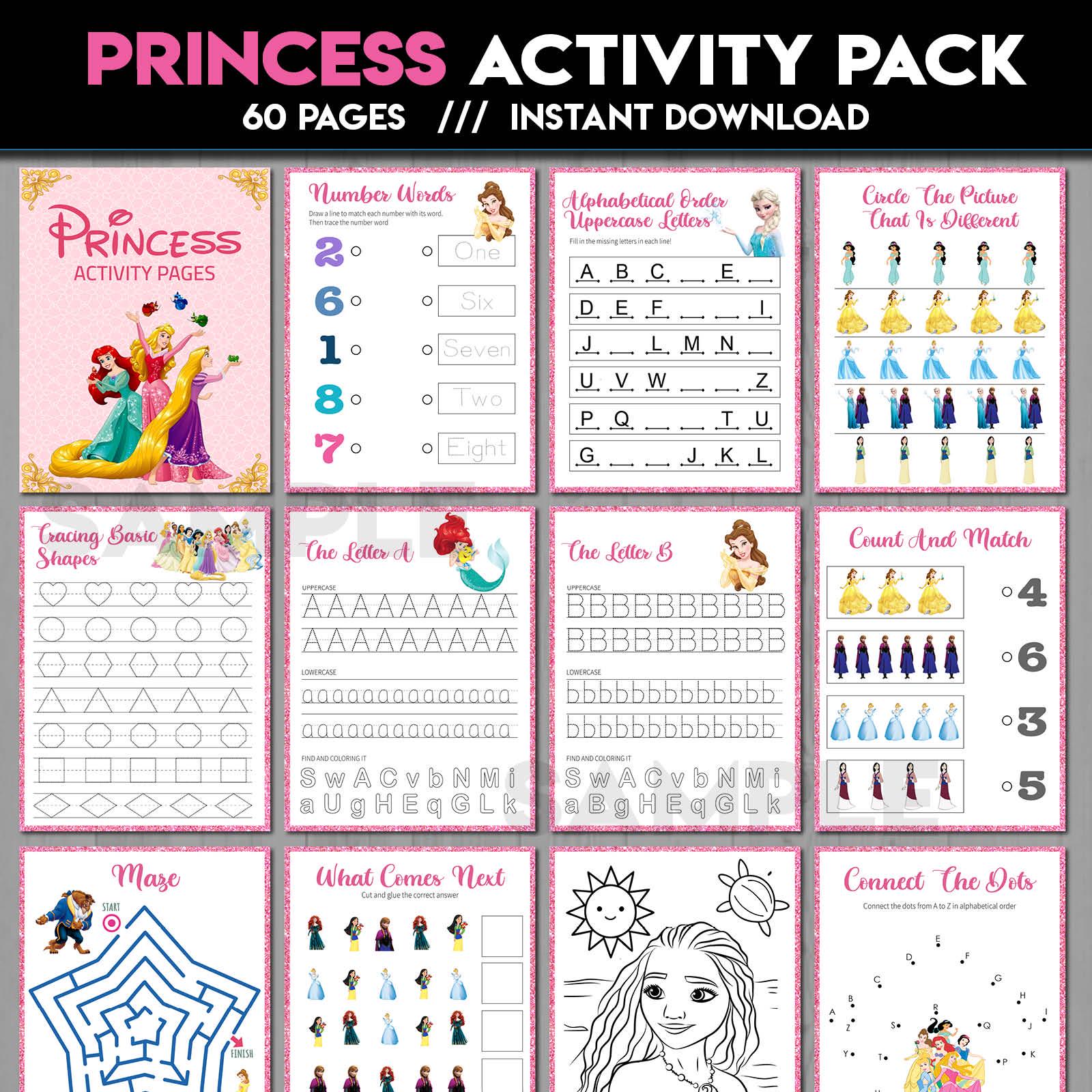 Princess Activity Pages | Preschool Activity Set Bundle | Alphabet ...