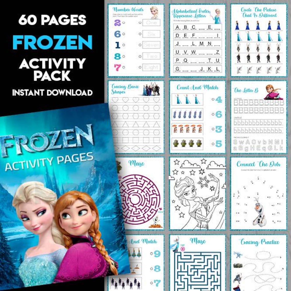 Frozen Princess Activity Pages | Preschool Set Bundle | Alphabet ...