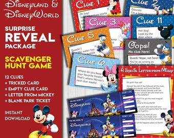 Magical Theme Park Trip Reveal Tricky Scavenger Hunt Clues Riddles game | Park Ticket Mickey birthday Treasure Hunt | Instant Download