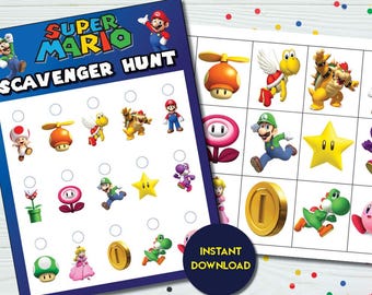 Gra Super Plumber Brothers Scavenger Hunt Checklist | Mario Birthday Tricky Treasure Hunt Party Activities Luigi | Pobierz natychmiast