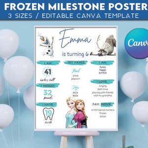 Frost Milestone Board-affisch REDIGERBAR TEXT | Elsa Winter Wonderland-födelsedagsfestskylt | Direkt nedladdning bild 1