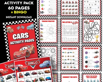 Cars huge activity pages | Preschool games bingo | Lightning McQueen school Activities for kids | Coloring maze Education Instant Download