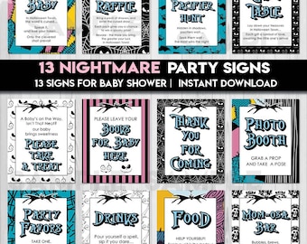 Paquete de letreros para mesa de baby shower de pesadilla, Halloween, Navidad, póster de bienvenida, decoración de mesa, carteles imprimibles NBC NO4, descarga instantánea