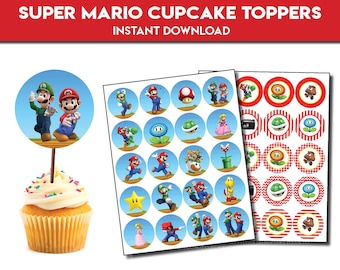 Super Plumber Brothers cupcake toppers | Mario party birthday set cupcake | Luigi decoration Cake Topper | instant download