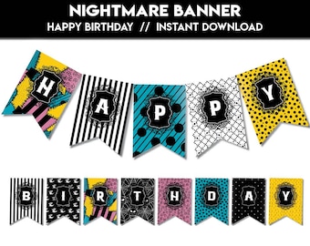 Banner navideño de pesadilla de Halloween / Decoración de fiesta NBC Bunting Feliz cumpleaños fiesta Favors / Bandera de decoraciones de Halloween / Descarga instantánea