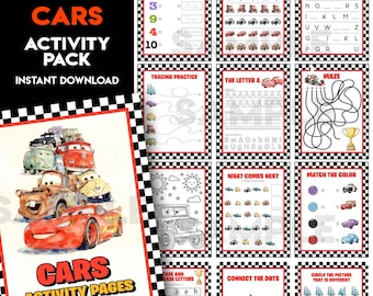 Cars activity pages | Preschool Activity | Lightning McQueen Printable school Activities for kids | Coloring maze Education Instant Download