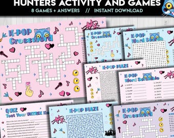 Anime Hunters Printable Activity game | Party k pop Printable birthday Worksheets Word Search | Maze Quiz Demon Riddles | Instant Download