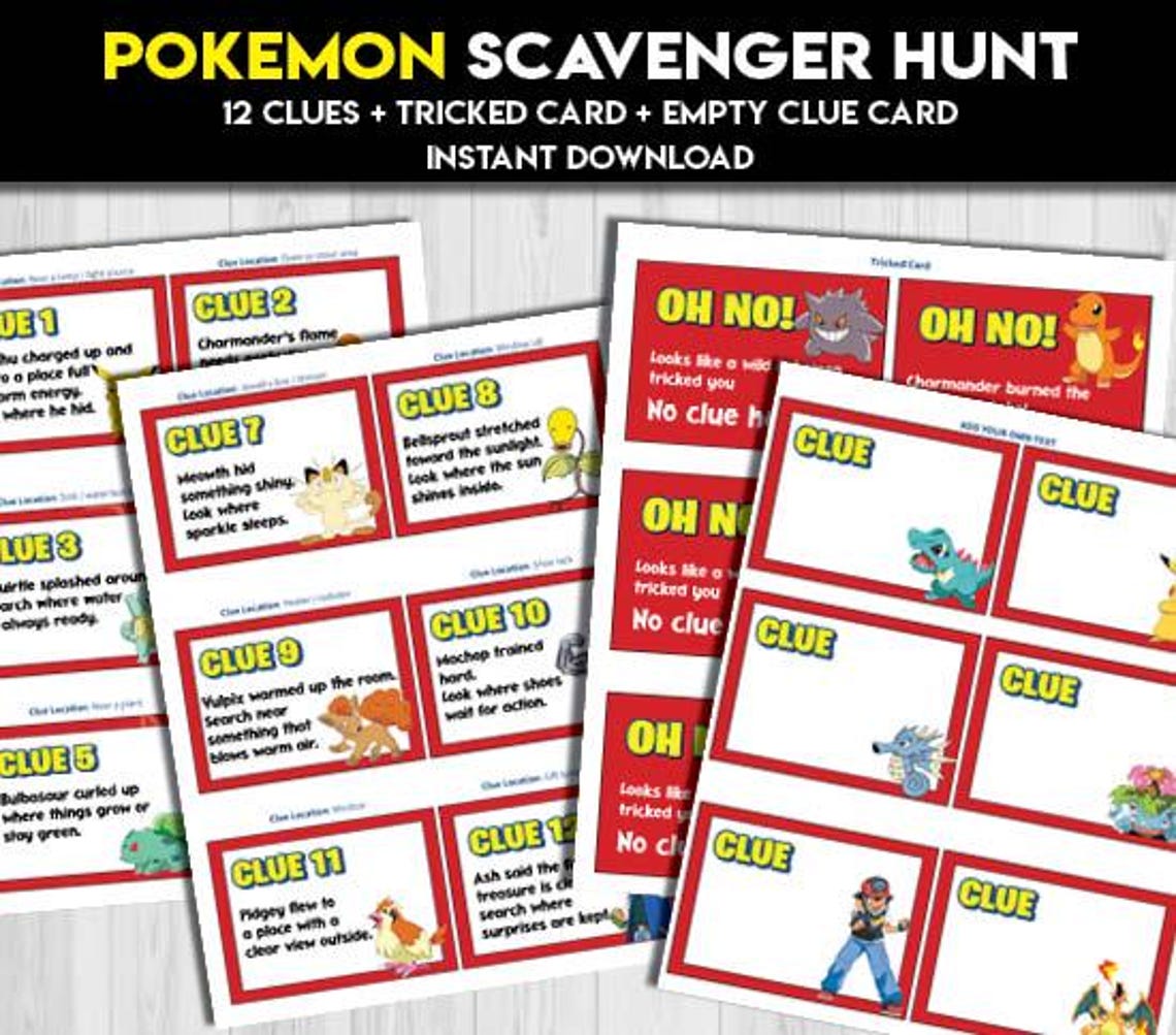 Pokemon Fun Riddles Pokémon Scavenger Hunt Clues Riddles Game | Pokemon Party Birthday ...