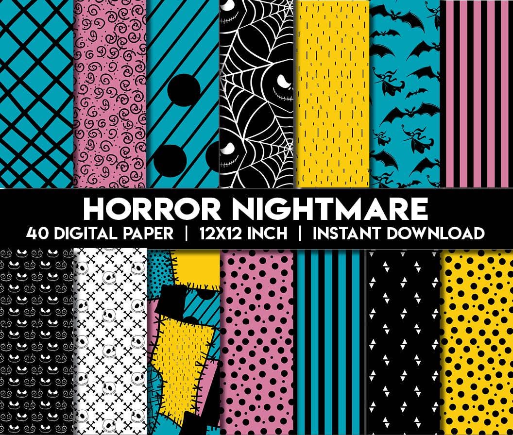 Nightmare Halloween Christmas Digital Paper Bundle | Papers Scrapbook NBC pattern Backgrounds |  Halloween Textures Paper | instant download