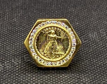 Anillo de la Libertad Americana: Plata de ley y baño de oro de 14 k