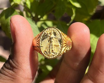 Anillo vintage de la Libertad Americana hecho a mano: plata de ley 925 chapada en oro de 14 k