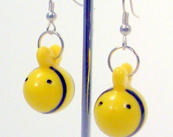 Dangling Bee Earrings, Honey Bee Earrings, Bubblebee Earrings, Yellowjacket Earrings, Upcycled Jewelry, Recycled Game Pieces, Yellow, Black